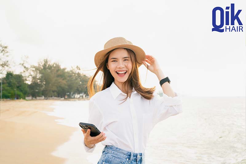 đội mũ để che nắng bảo vệ tóc